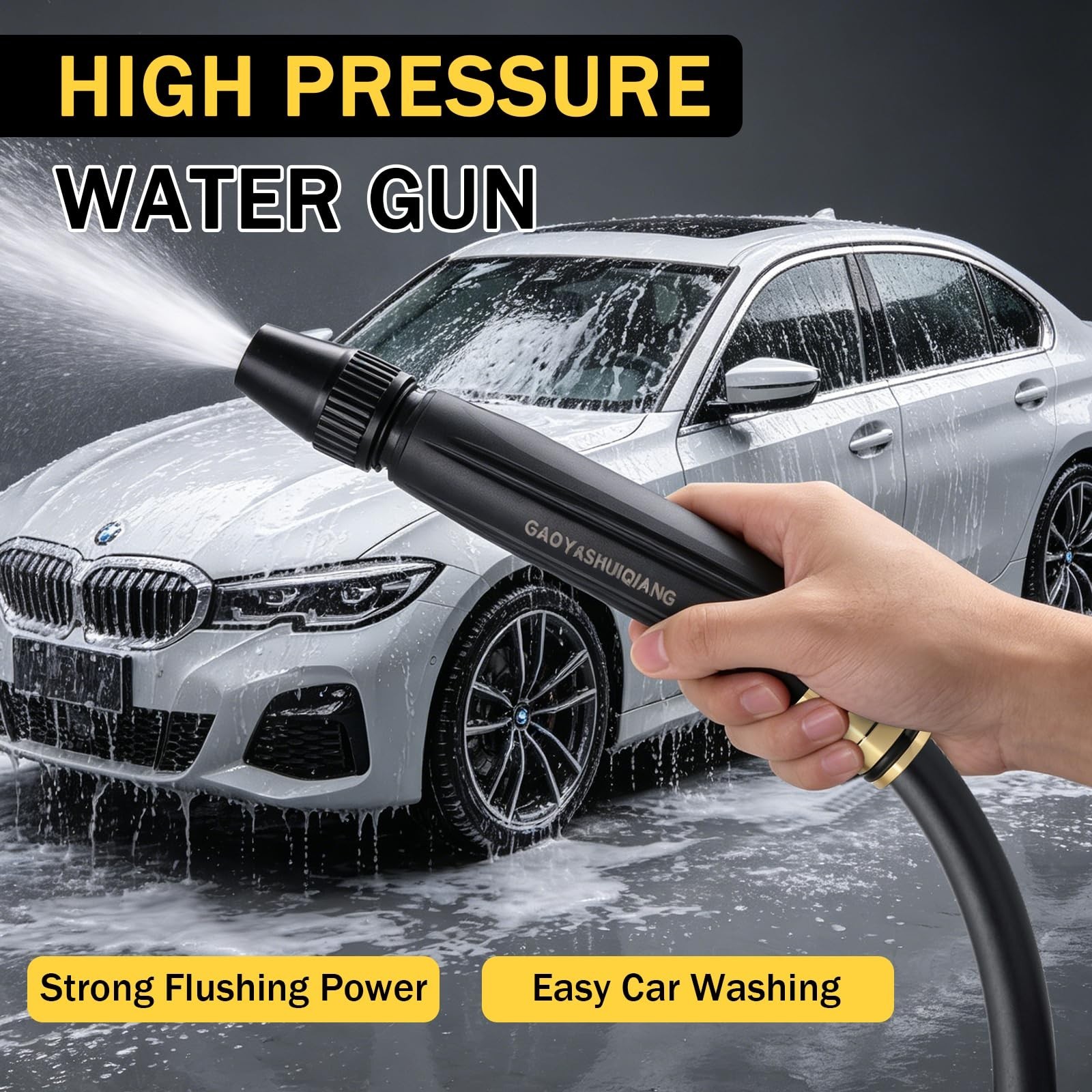 2pcs Heavy Duty High Pressure Hose Nozzle Set, Car Wash Water Gun & Booster Atta