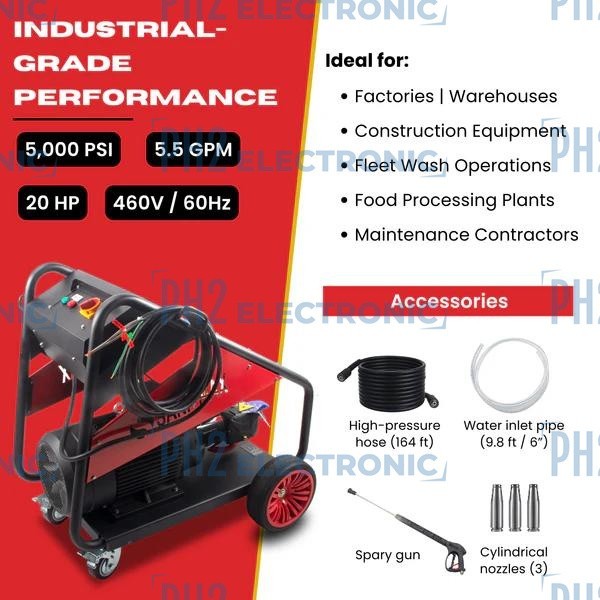 SM5000 Industrial Cold Water Electric Pressure Washer – 5000 PSI, 5.5 GPM, 20HP