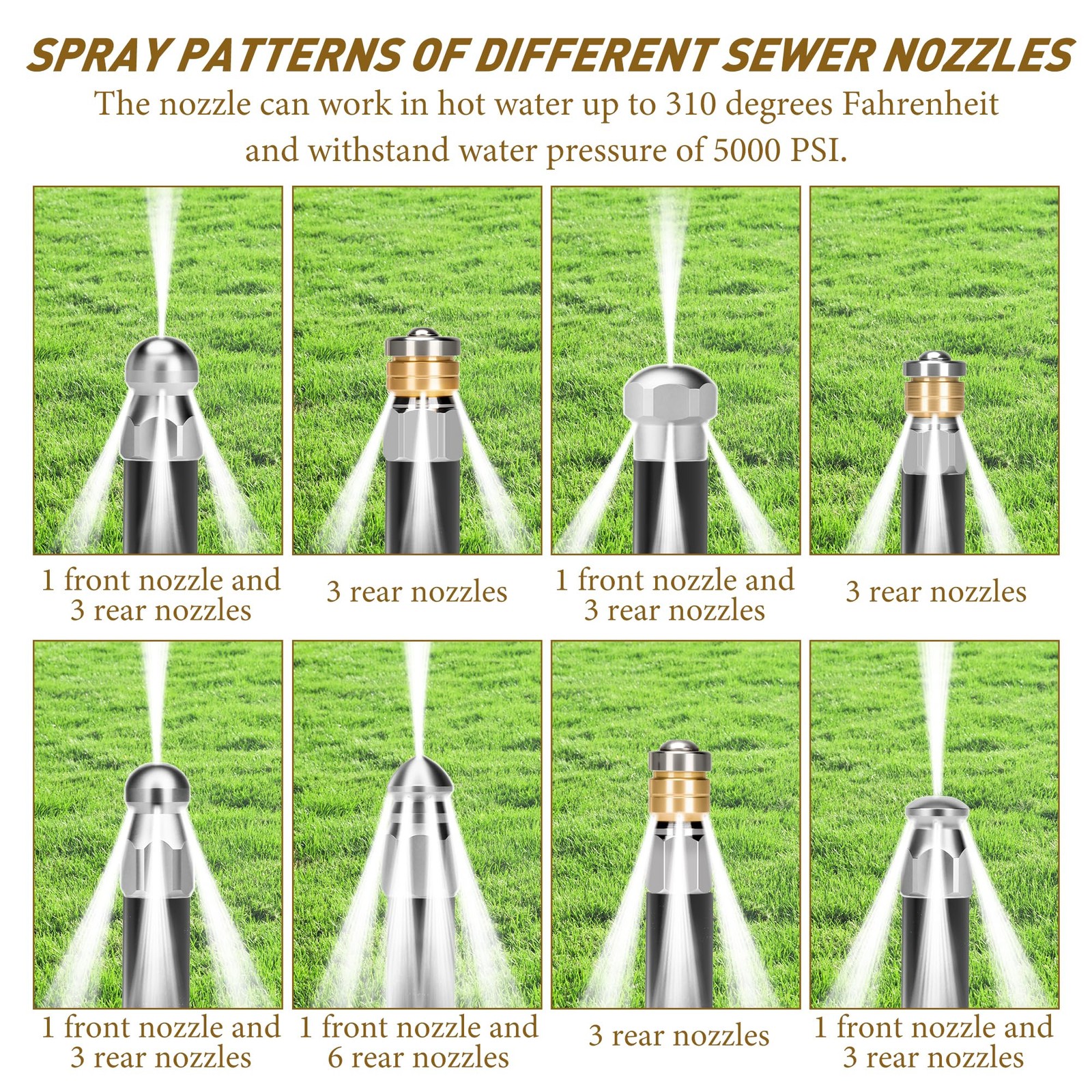 10pcs Sewer Jetter Nozzle Kit Stainless Steel Jetter Heads Kit for Pressure W…