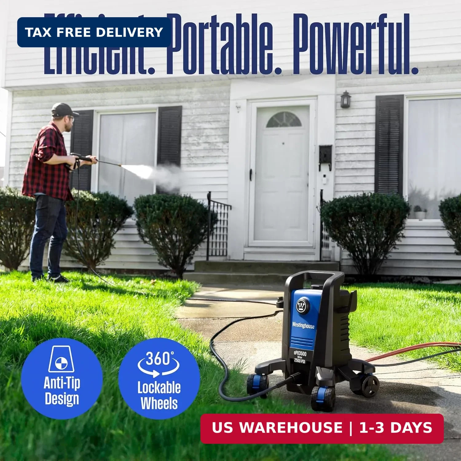 Westinghouse ePX3500 Electric Pressure Washer, 2500 Max PSI 1.76 Max GPM with An