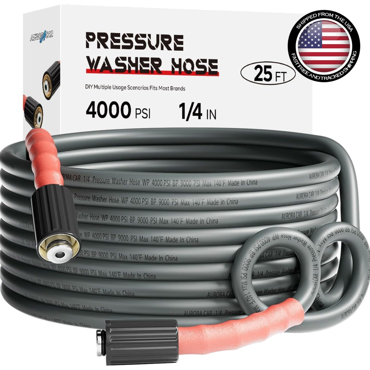 25FT Pressure Washer Hose – Durable Synthetic Rubber, M22 Compatible