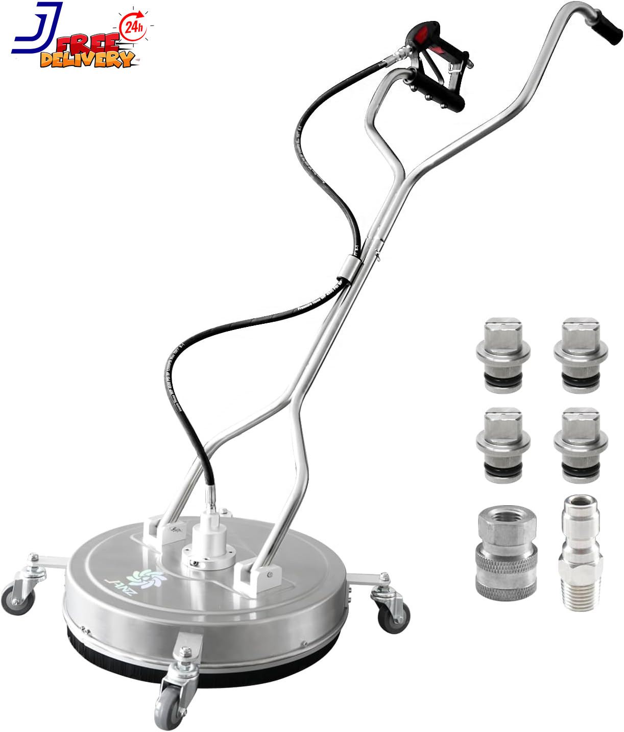 24” Pressure Washer Surface Cleaner with 4 Wheels Dual Handle Stainless Steel H