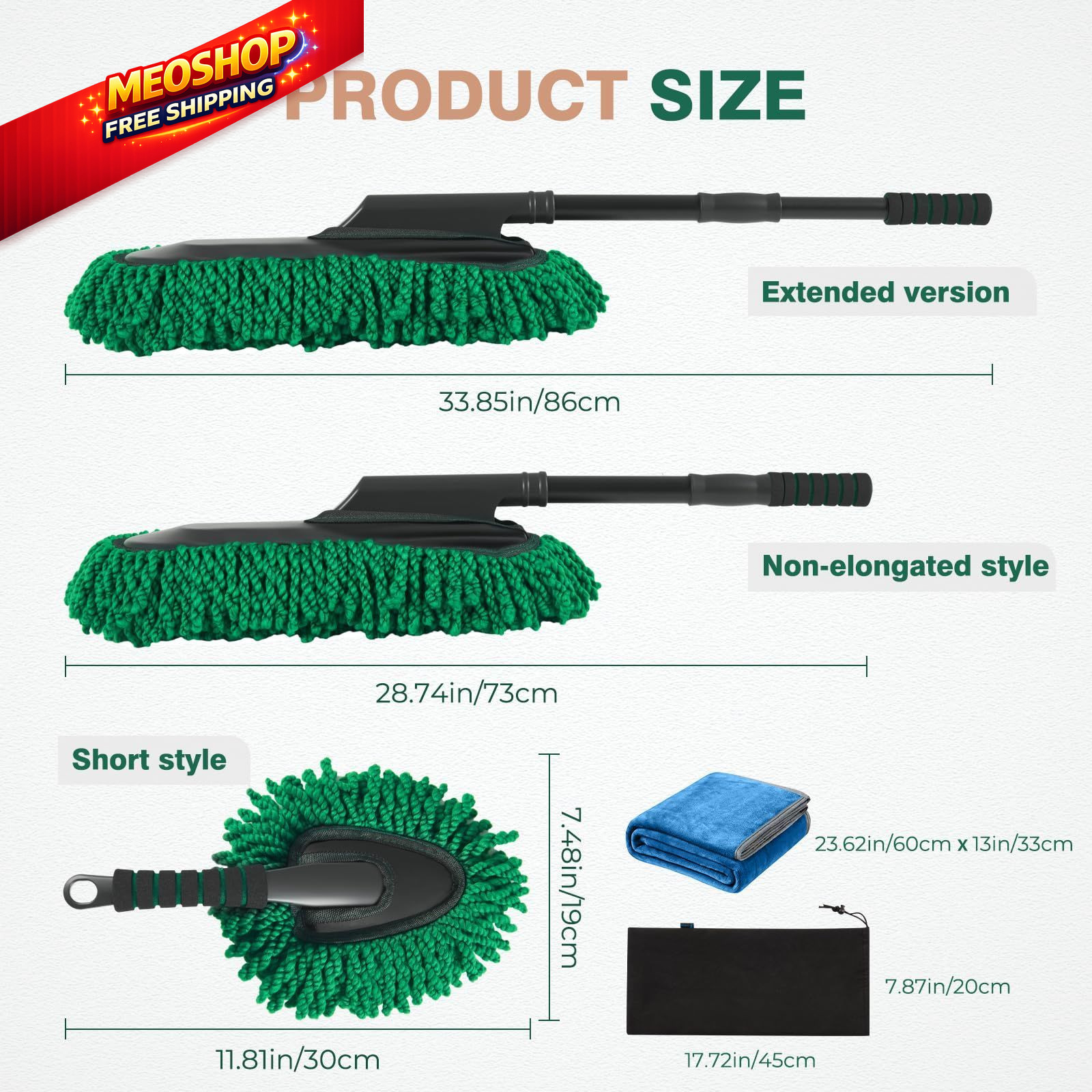 FLORICH Large Microfiber Car Duster Kit, Extendable Carduster02, Green