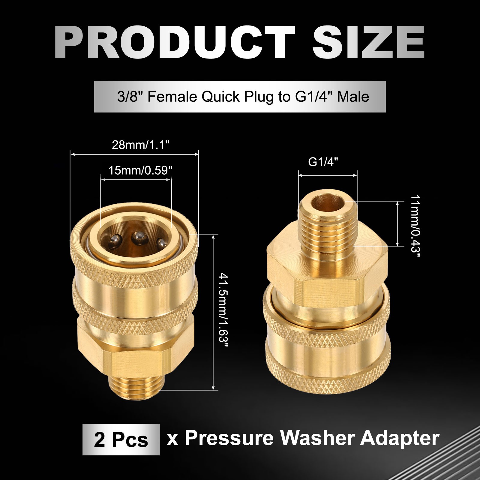 2Pcs Pressure Washer Adapter 3/8″ Female Quick Plug to G1/4″ Male Brass