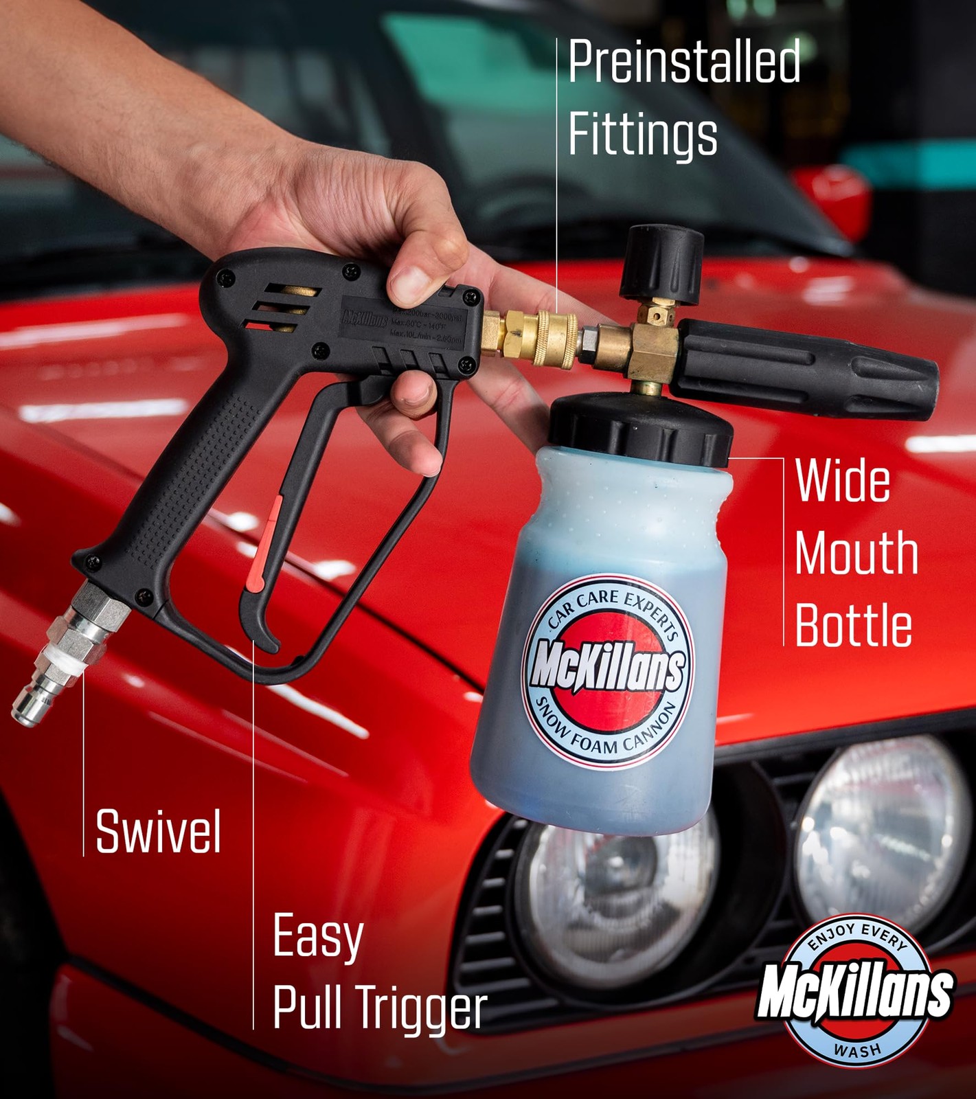 McKillans Pressure Washer Gun with Swivel Foam Cannon Wide Mouth M22-14mm A…