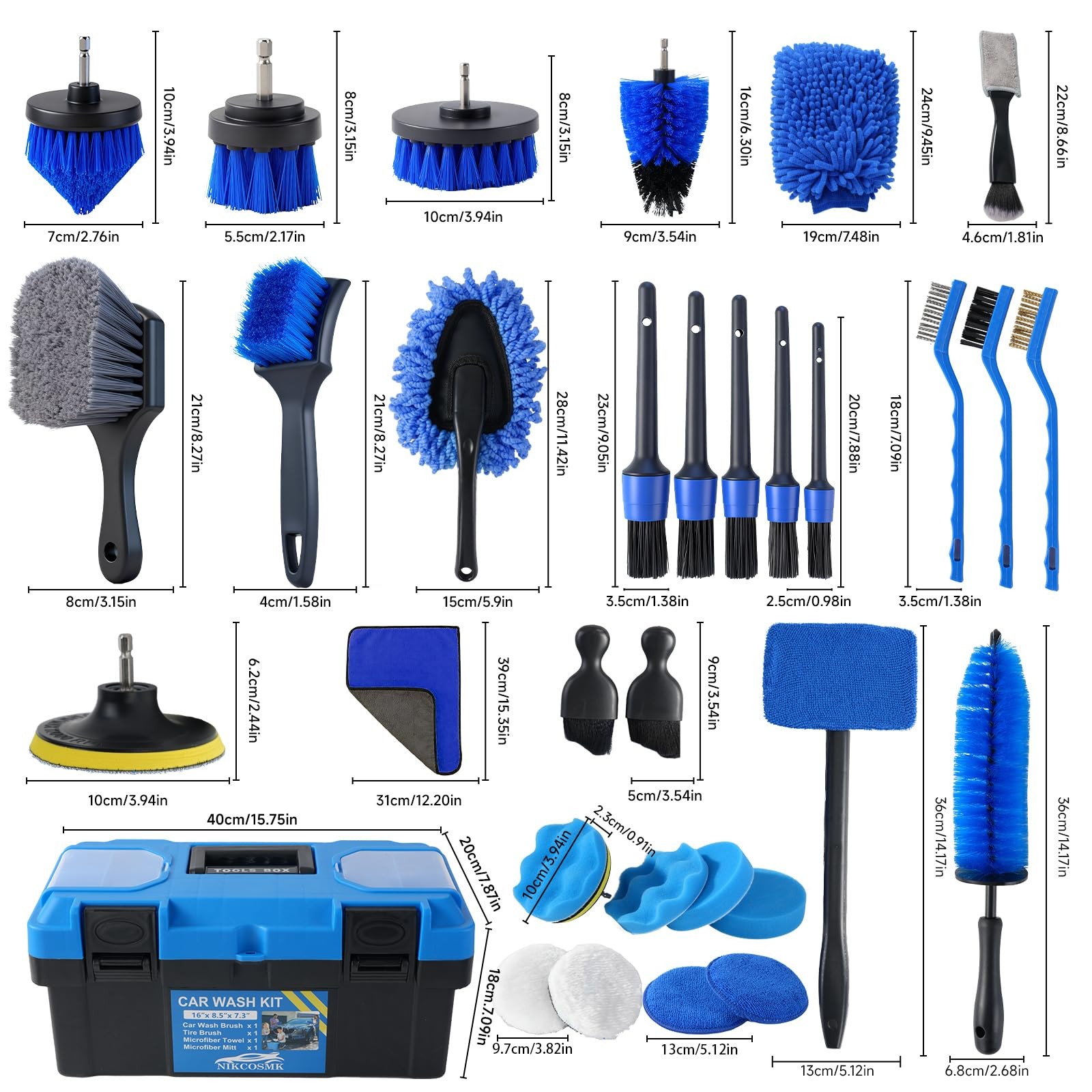 36Pcs Car Detailing Kit, Brush Set, Cleaning Auto Blue