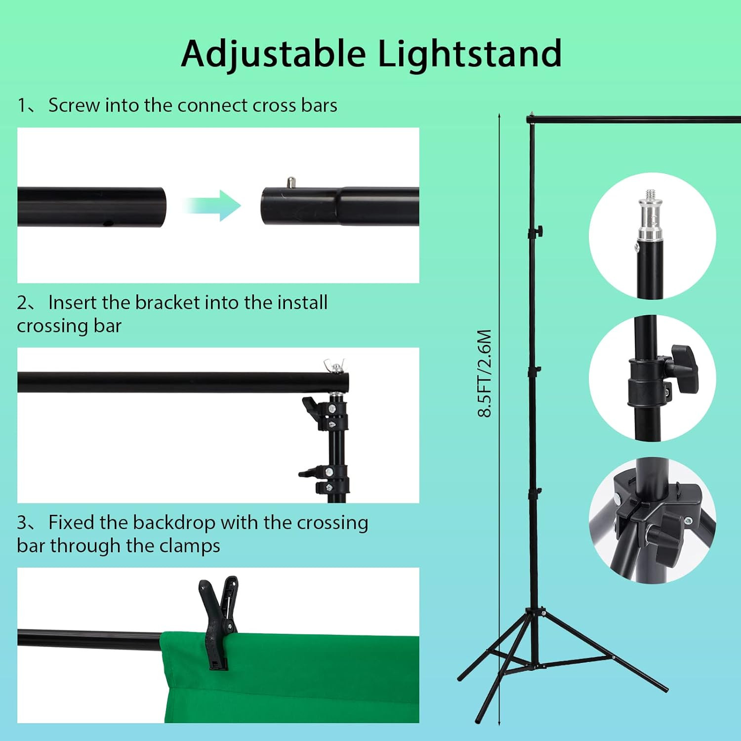 800W 5500K Photography Lighting Kit with Backdrops, 8.5Ft X 10Ft Backdrop Stand,