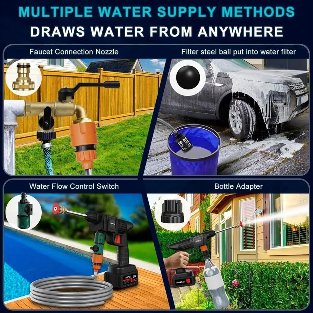 300W 30Bar Cordless High Pressure Car Washer Spray Water Gun 12000mAh Battery