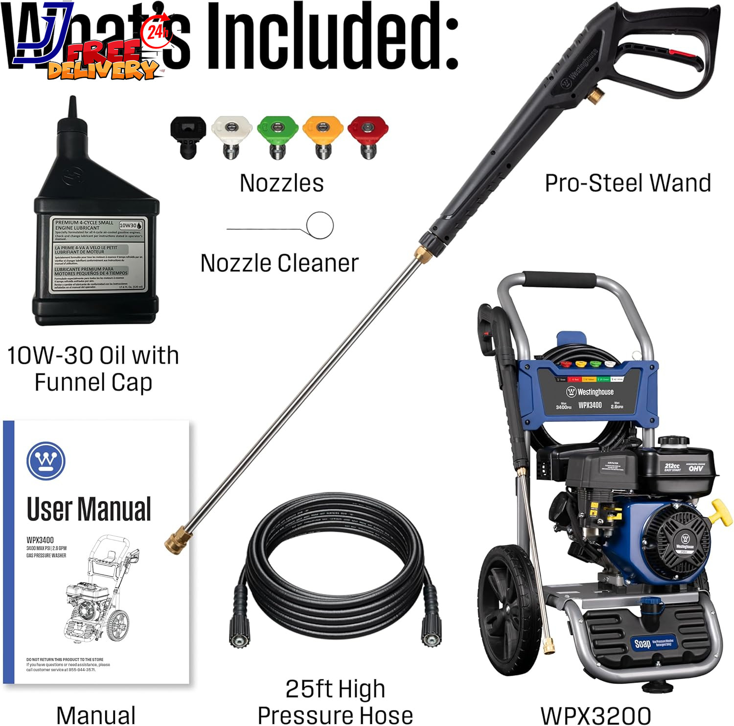 WPX3400 Gas Pressure Washer 3400 PSI and 2.6 Max GPM Onboard Soap Tank Spray