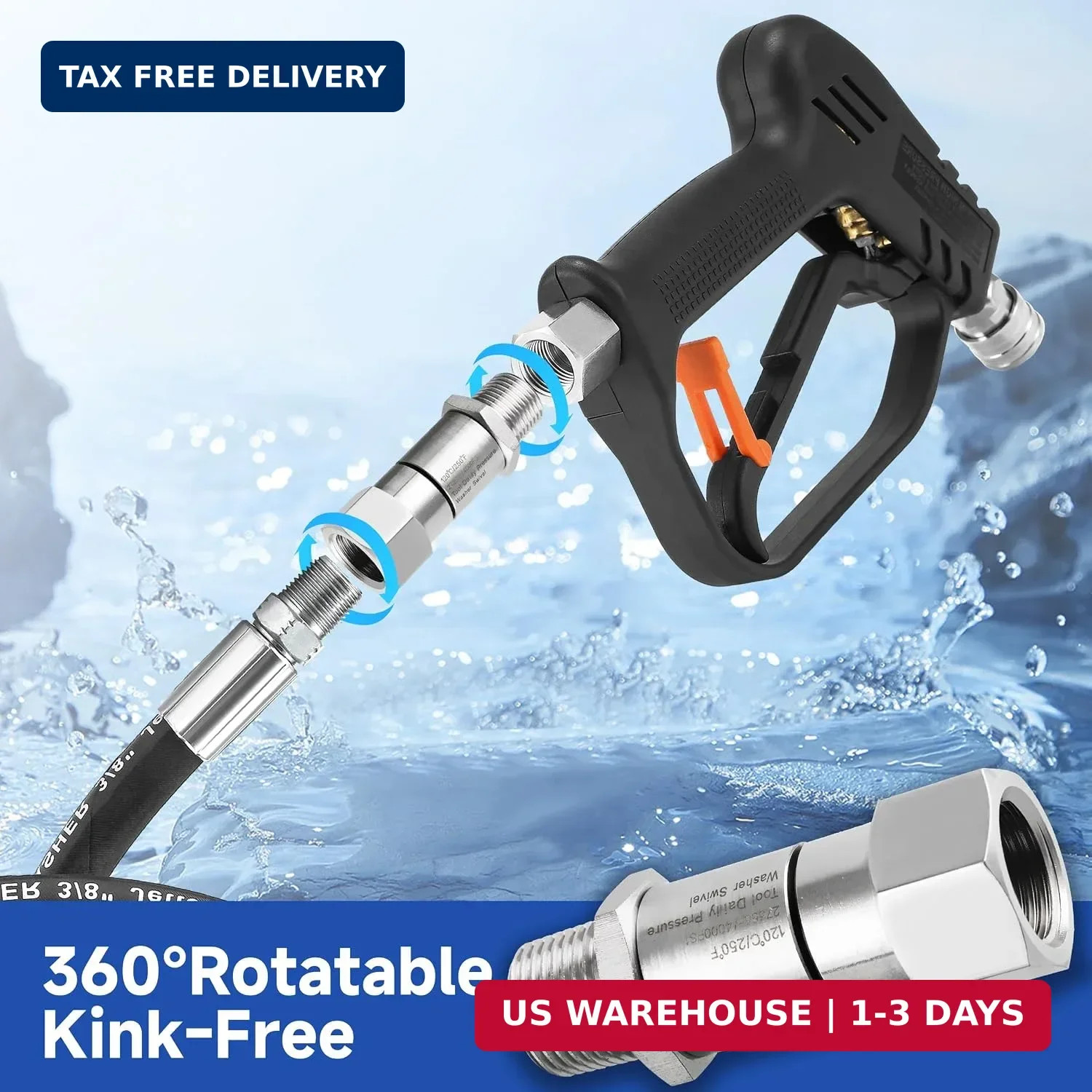 Pressure Washer Swivel 3/8 Inch NPT-M Male Thread 4000 PSI Stainless Steel