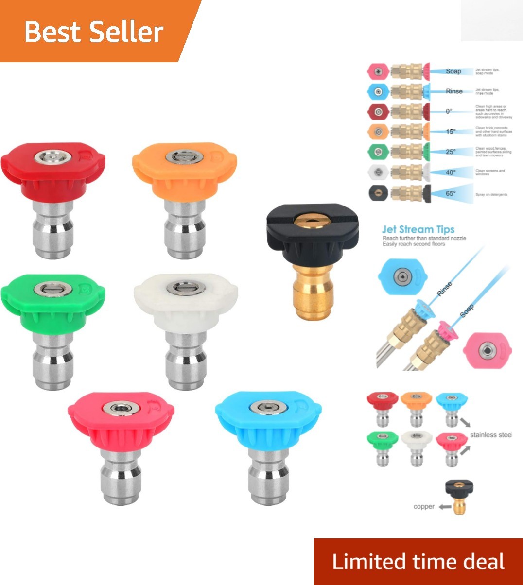 Professional Pressure Washer Nozzles – 5° & Jet Stream Tips for 2 Stories