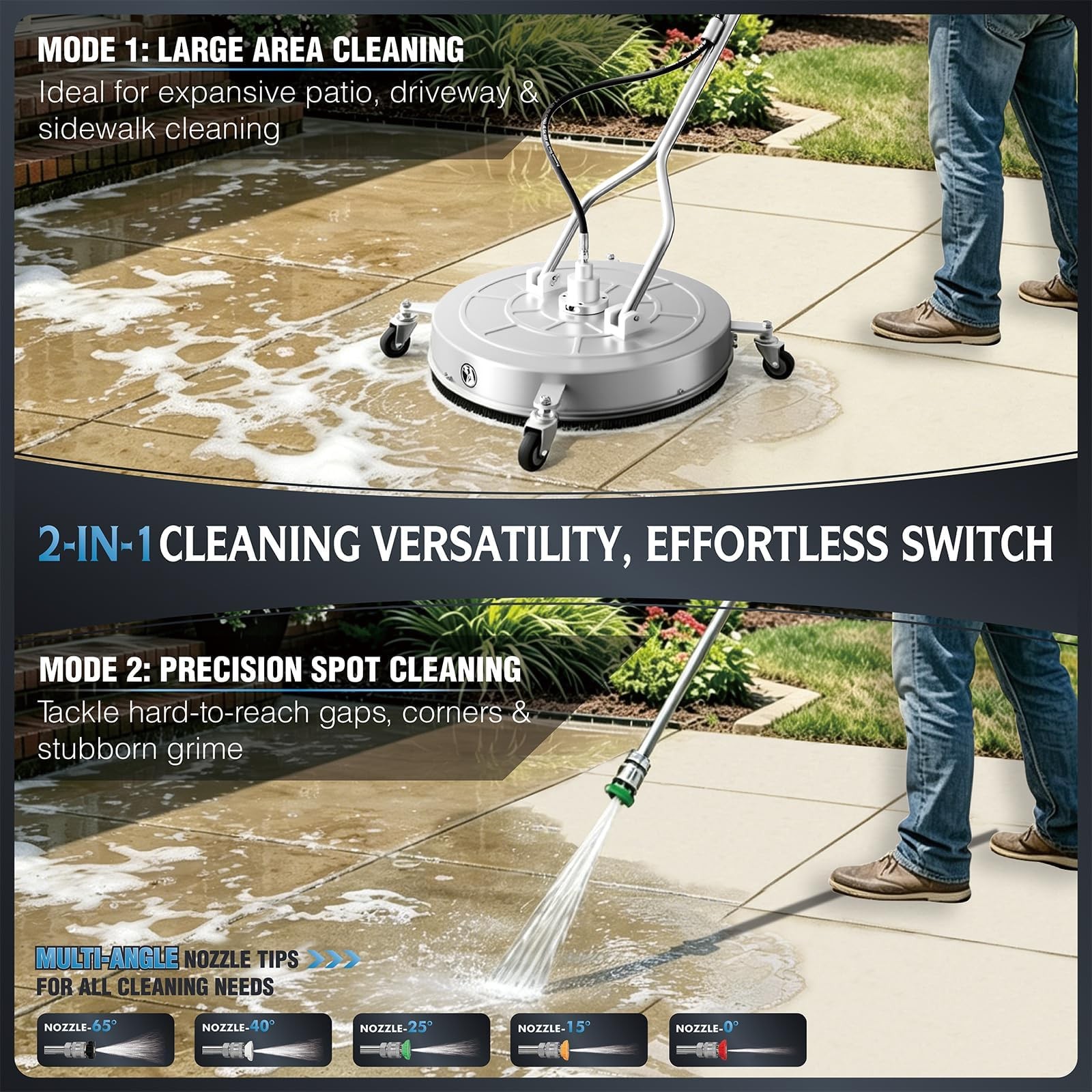 RAYNEL 24” Pressure Washer Surface Cleaner with 4 Wheels, Dual Handle, Stain…