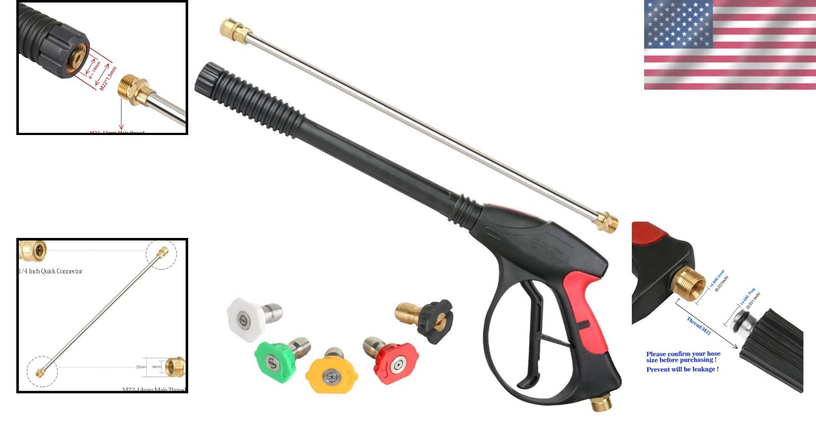 4000 PSI Pressure Washer Gun with 19″ Extension Wand and 5 Quick Connect Nozzles