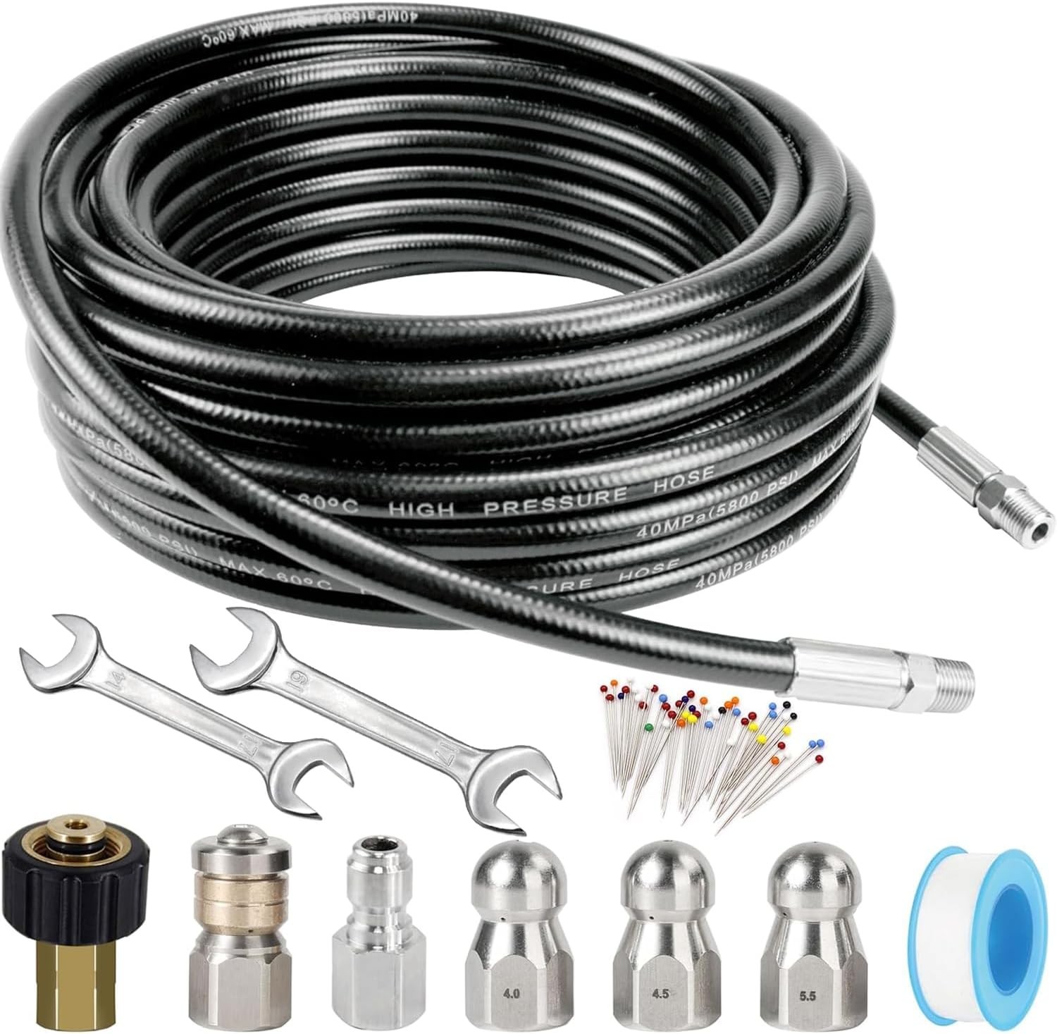 Versatile 50FT Pressure Washer Hose with 3 Jet Nozzles – 5800 PSI Strength