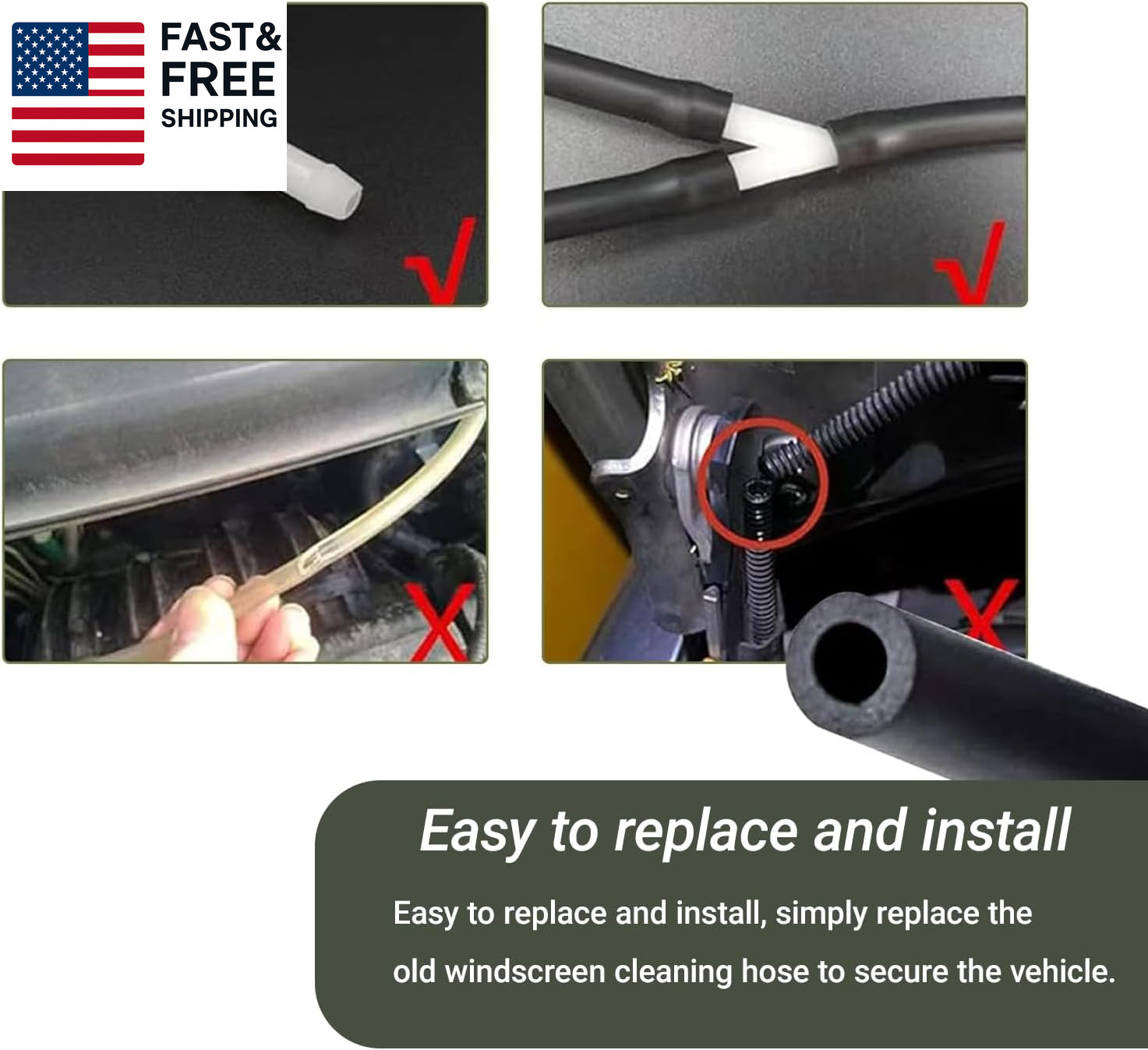 Windshield Washer Hose Kit, 5M Washer Fluid Hose with 12 Pcs Connectors, 2 Fan N