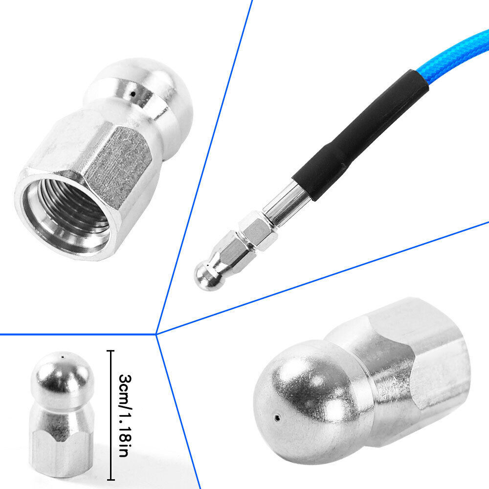 50FT 5800 PSI Sewer Jetter Nozzles Kit Pressure Washer Drain Cleaning Hose Set