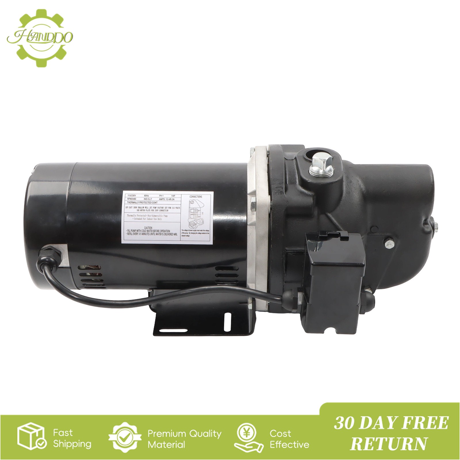 SWS100 Cast Iron Shallow Well Jet Pump 510 Gallons Per Hour 1HP 3480RPM 115/230V