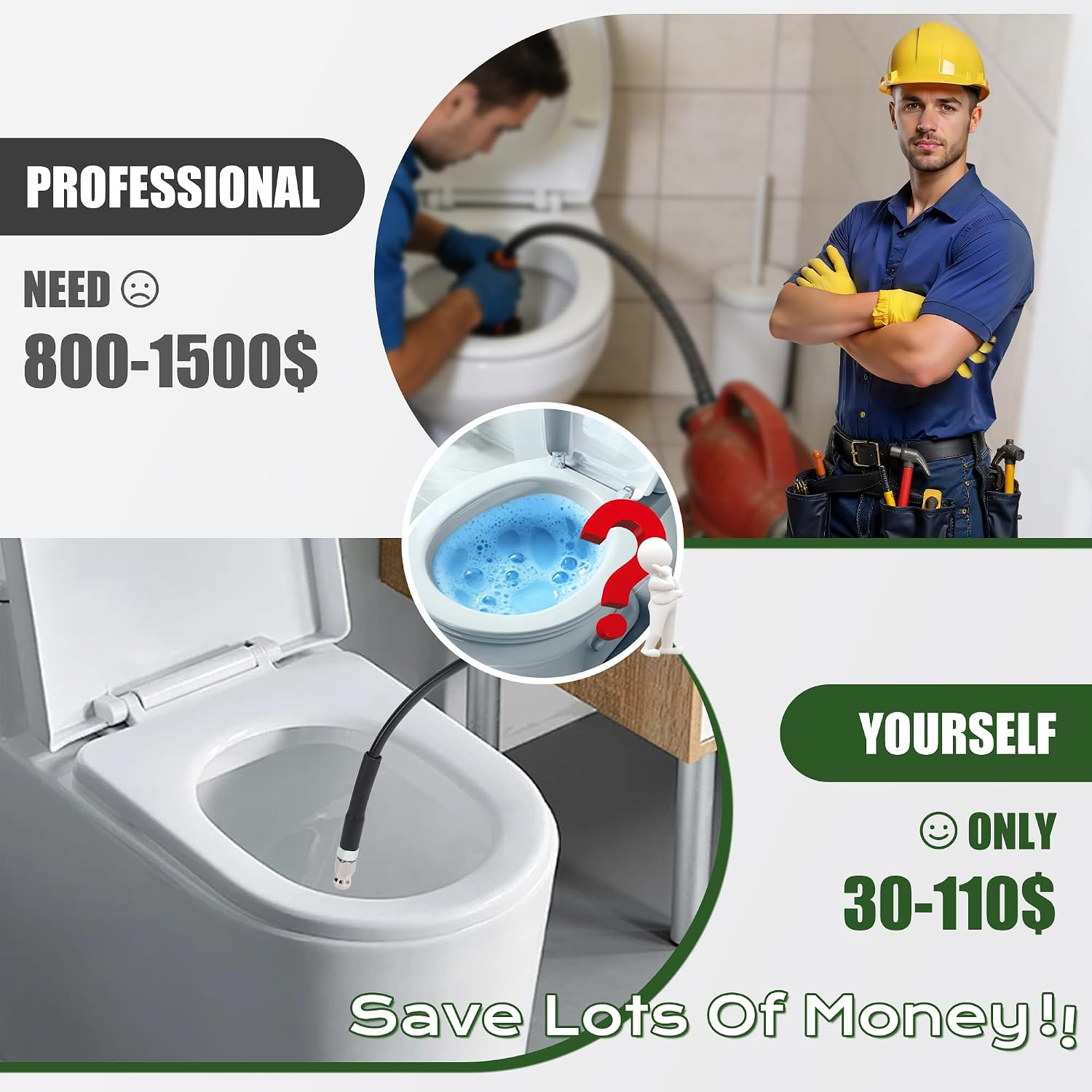 Sewer Jetter Kit for Pressure Washer, 50FT Drain Cleaning Hose with Corner Rotat