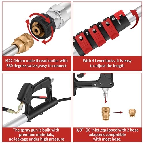 24 FT Telescoping Pressure Washer Wand – Turbo Nozzle Attachment Power 24FT-SE
