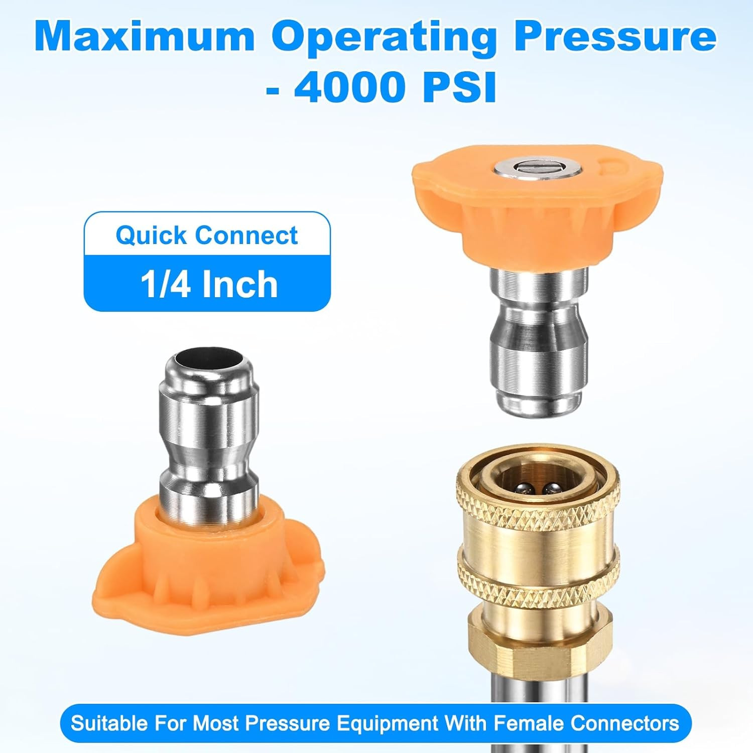 7PCS Pressure Washer Spray Nozzle Tips, 1/4 Inch Quick Connect, 4000PSI 15 Degre