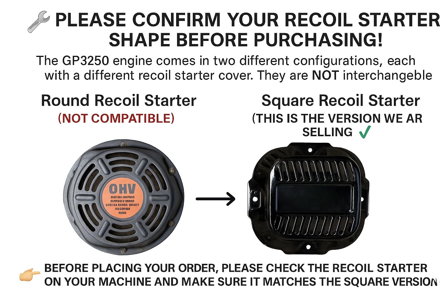 Pull Start Recoil Starter Assembly for Generac GP3600 GP3250 Generator, 196cc…