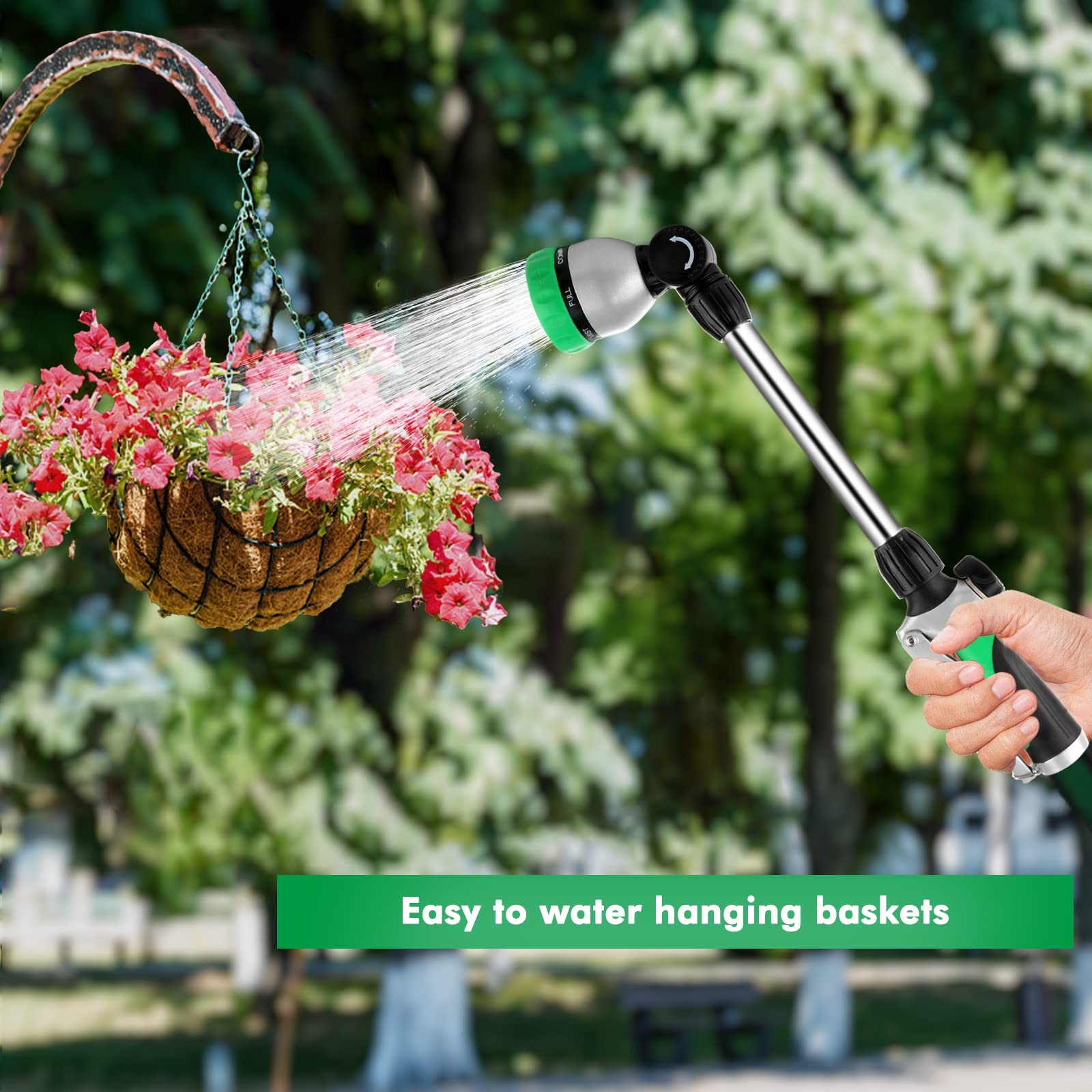 Metal Watering Wand, Heavy Duty Garden Hose Wand with 180° Swivel Ratcheting Hea
