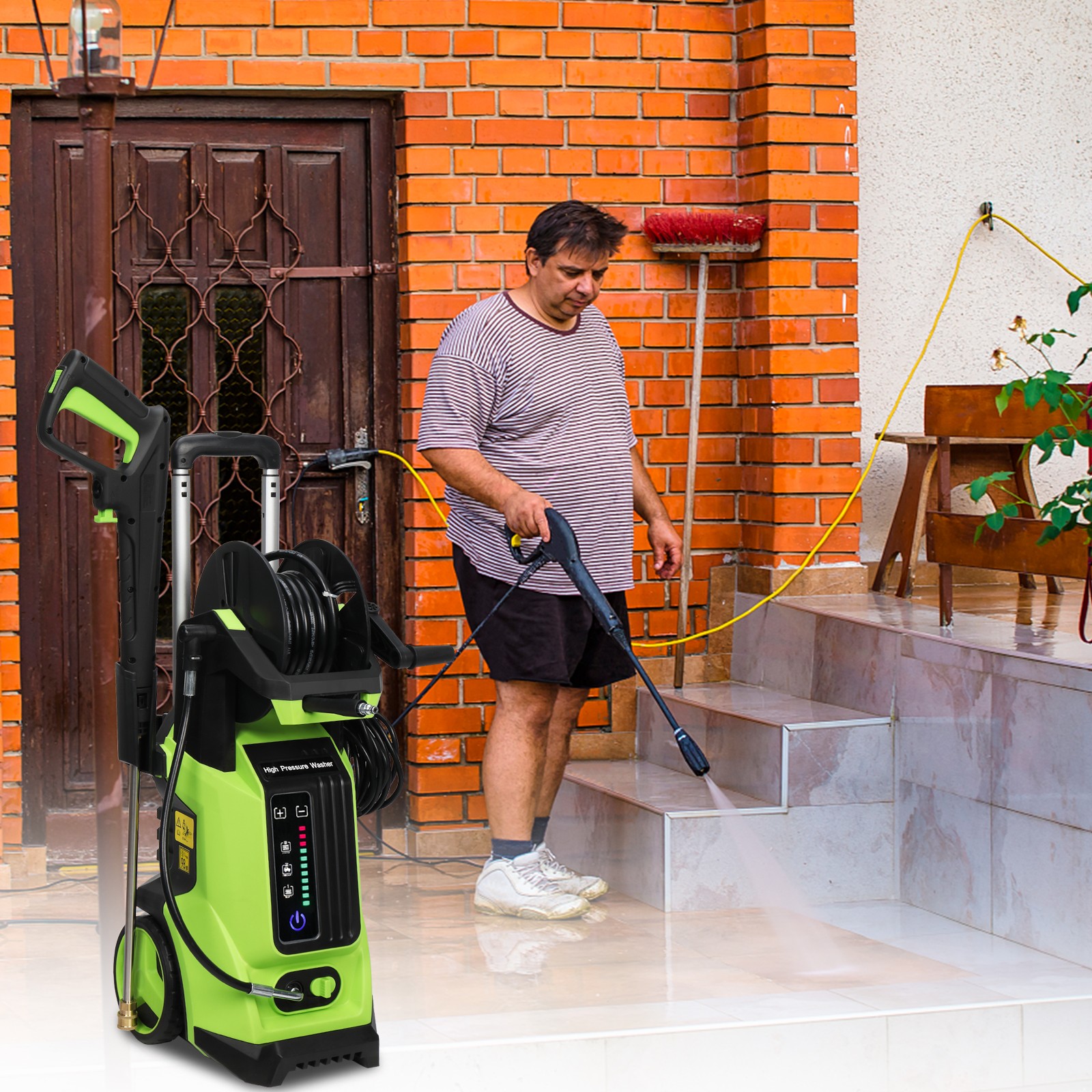 3800PSI Electric Pressure Washer with Touch Screen Adjustment Pressure Green