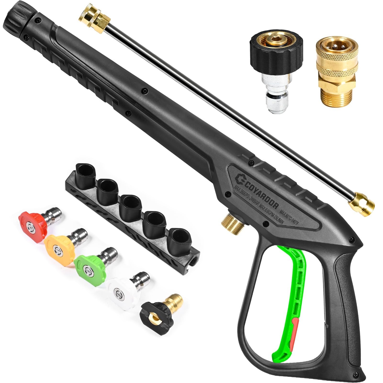 High-Pressure Washer Gun 3600 PSI, Extension Wand, 5 Spray Tips & Nozzle Holder