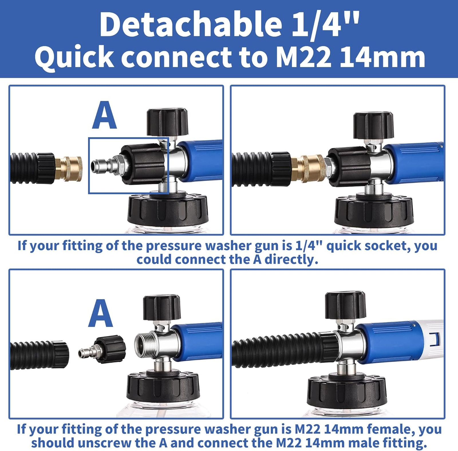 Foam Cannon for Pressure Washer with Dual Connector Accessory, Dual Lance Soap