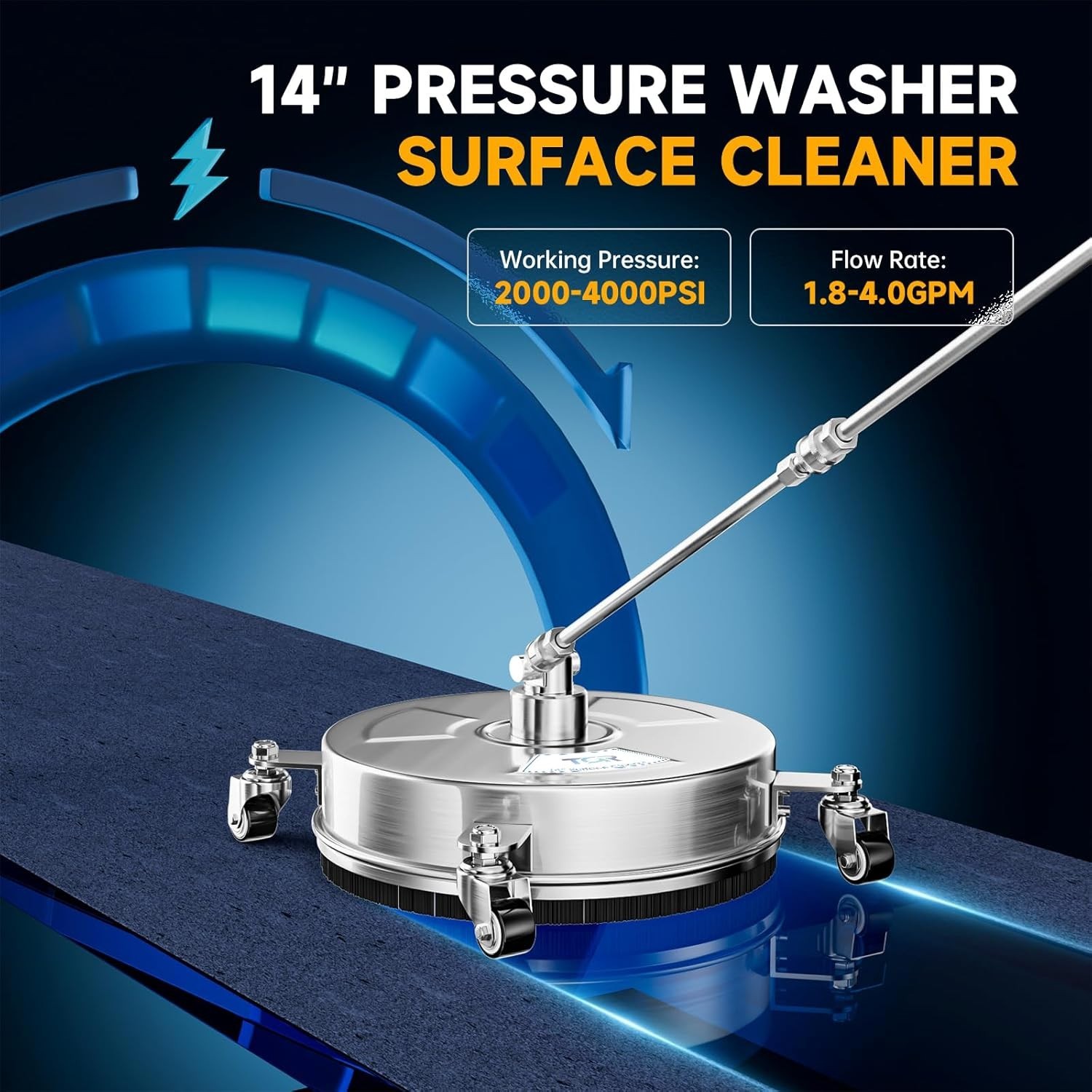 TOR 14in Pressure Washer Surface Cleaner 4000 PSI Stainless Steel w/Wheels