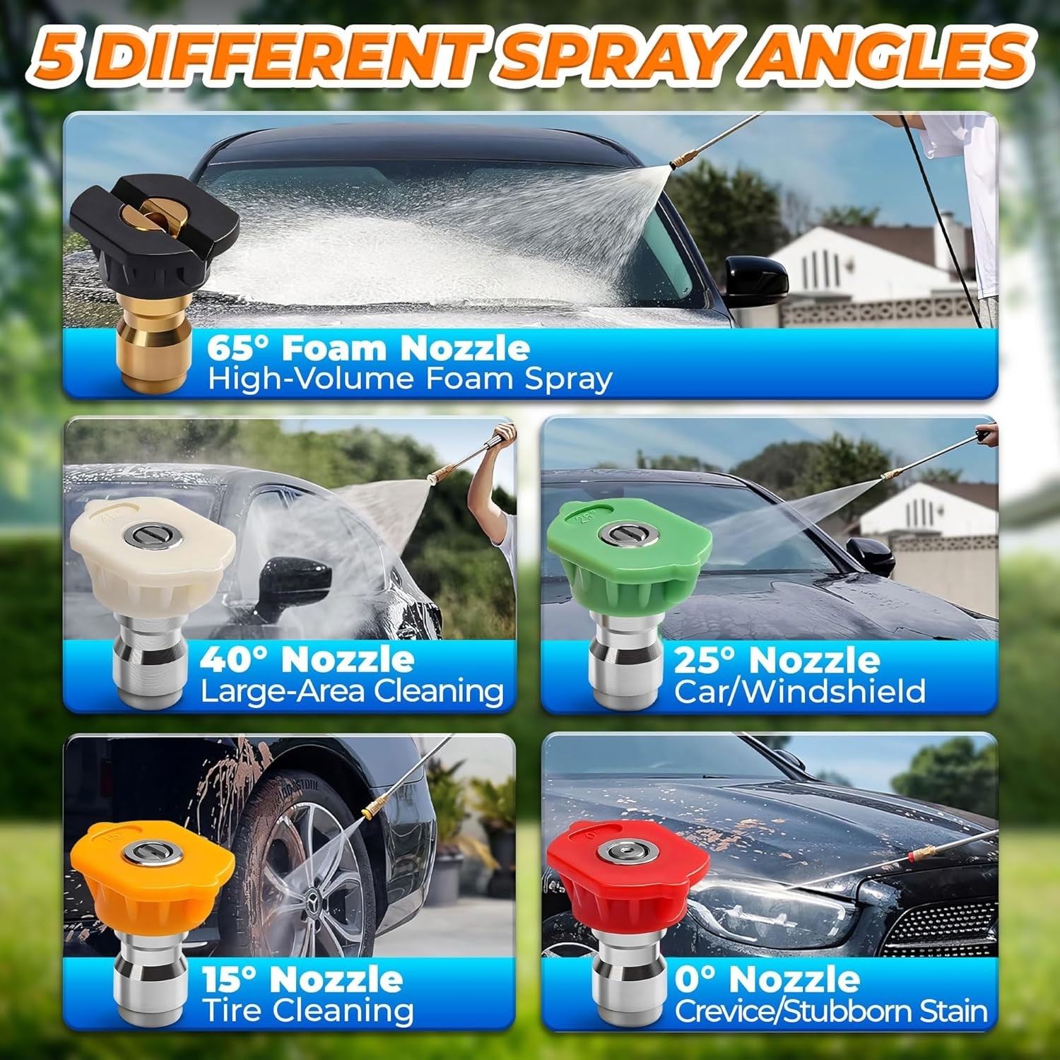 Pressure Washer Tips Set of 5 – Quick-Connect Foam Sprayer, Rust-Resistant & …