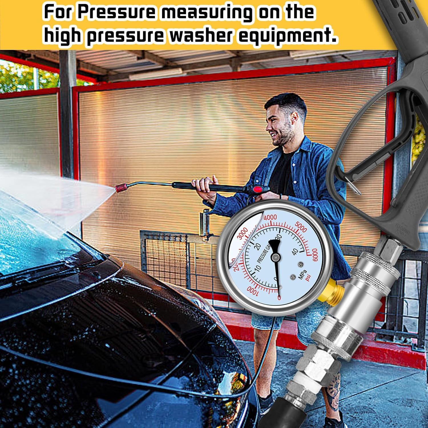 Pressure Washer Gauge Kit, Pressure Gauge for Power Washer with 3/8Inch Quick Co