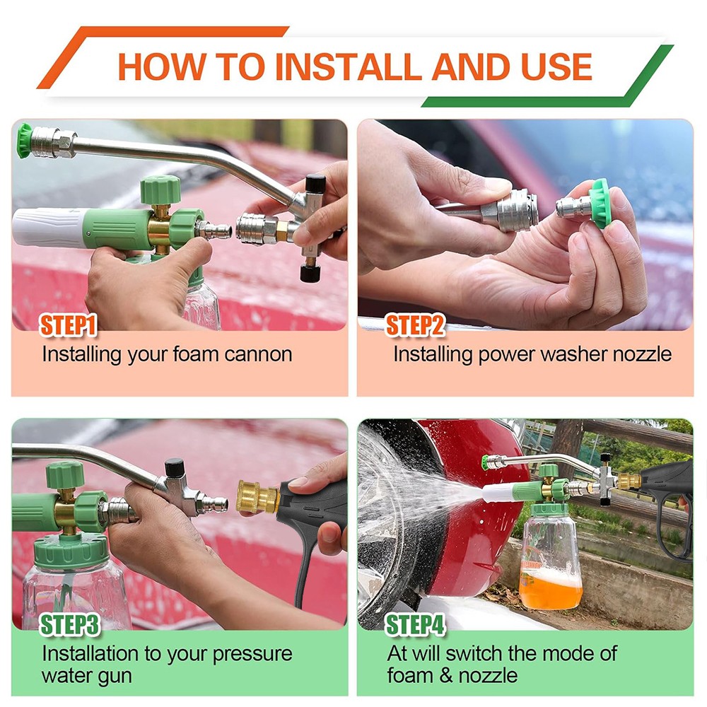 1/4″ Snow Foam Pressure Washer Gun Car Wash Soap Lance Cannon Spray Bottle NEW