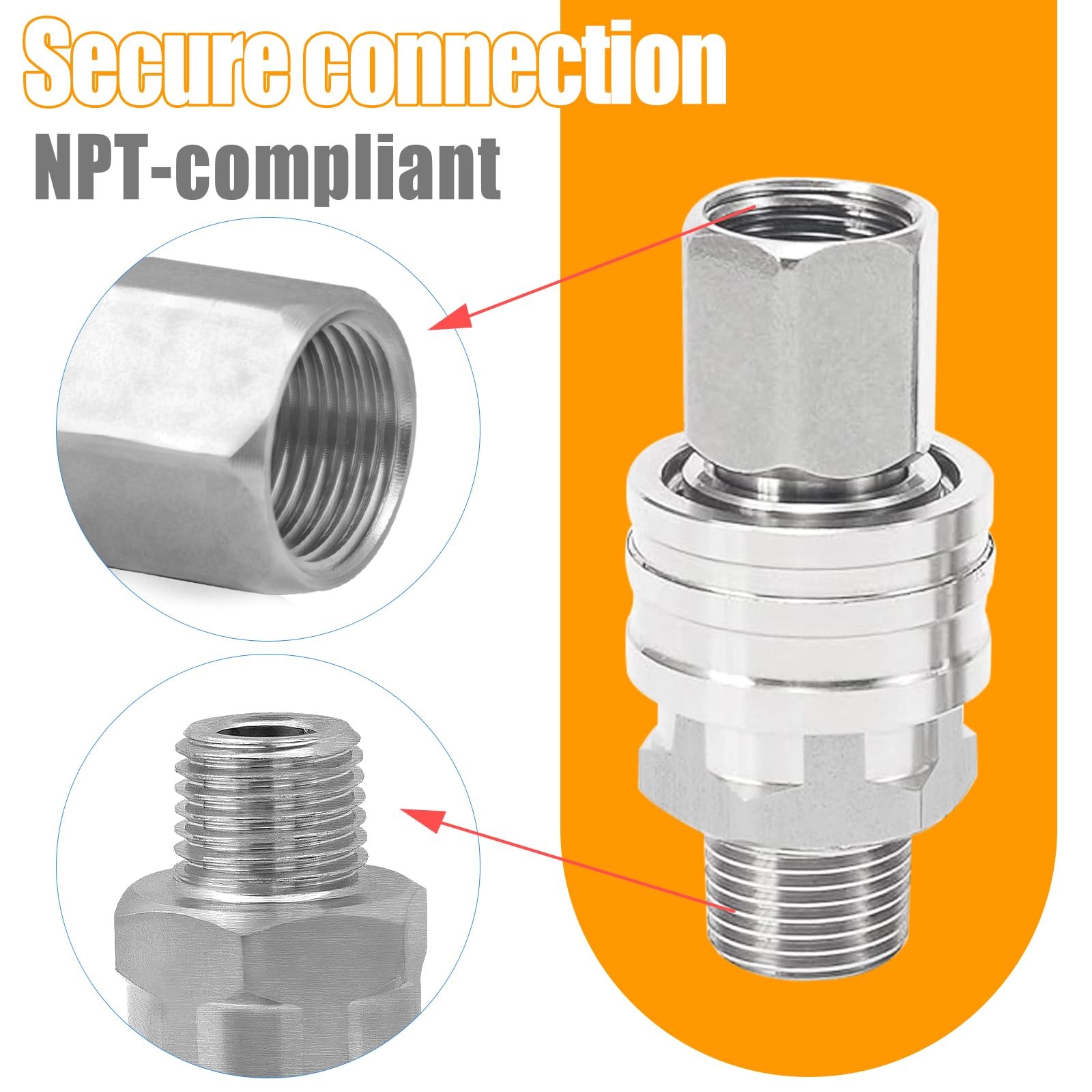 4 Pack 1/4 Pressure Washer Quick Connect Fittings, 5000PSI, Steel, F, M
