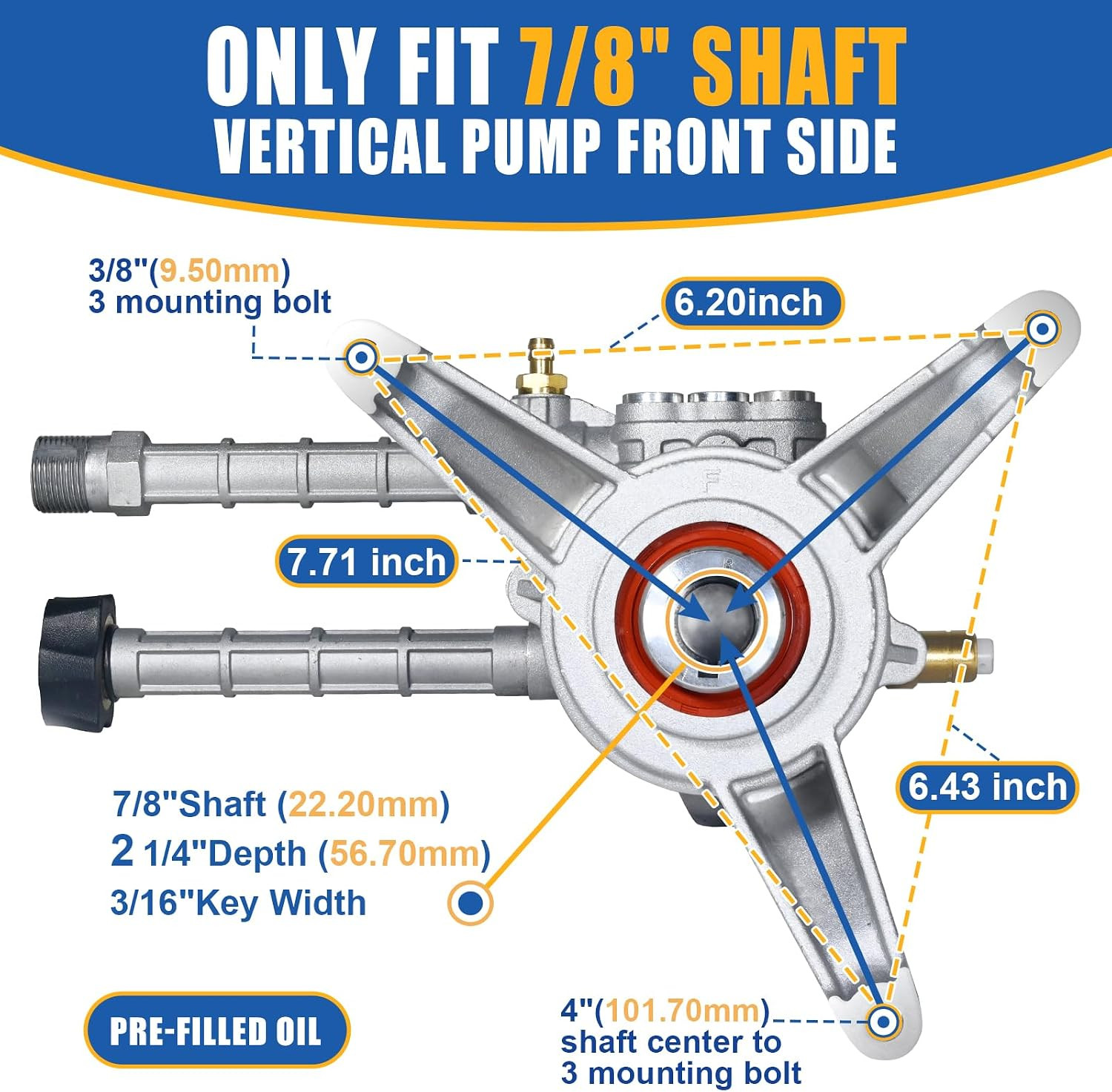 7/8″ Shaft Vertical Pressure Washer Pump Front Inlet/Outlet 2500 PSI 180-196CC