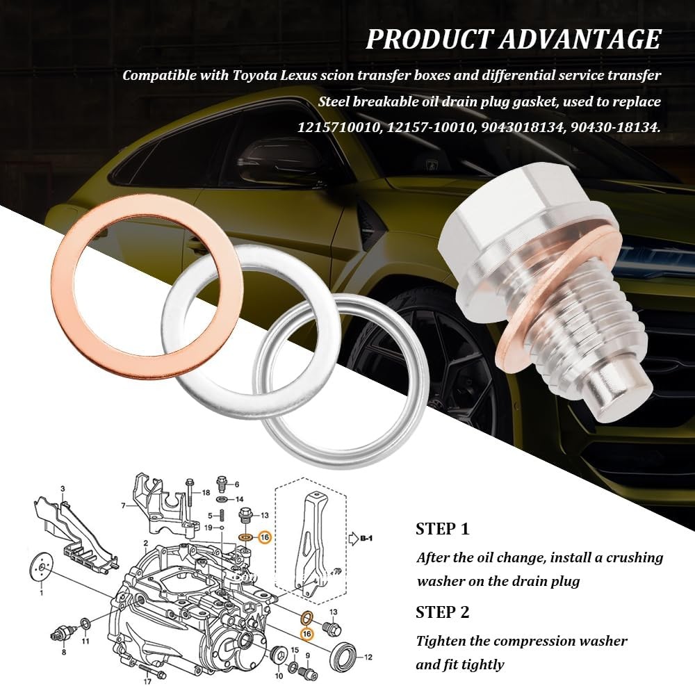12PCS Differential Transfer Case Crush Washer Gasket Kit, Oil Drain Plug Gasket,