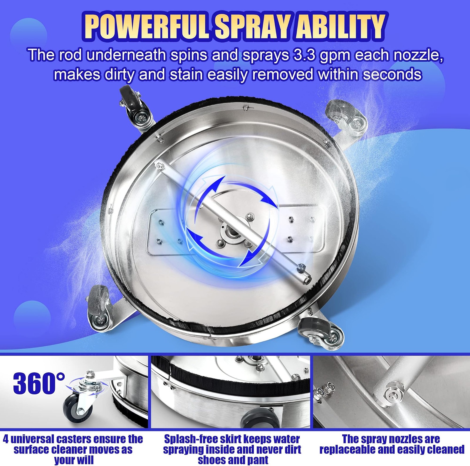 PWACCS 20″ Pressure Washer Surface Cleaner, Stainless Steel Power Wash Surfac…