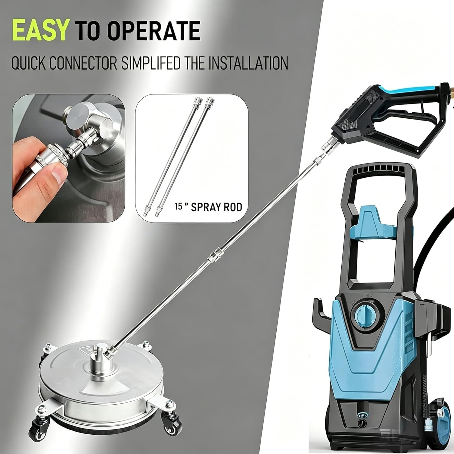 14″ Surface Cleaner, Stainless Steel, 4000 PSI, 4 Wheels, 1/4″ Connector