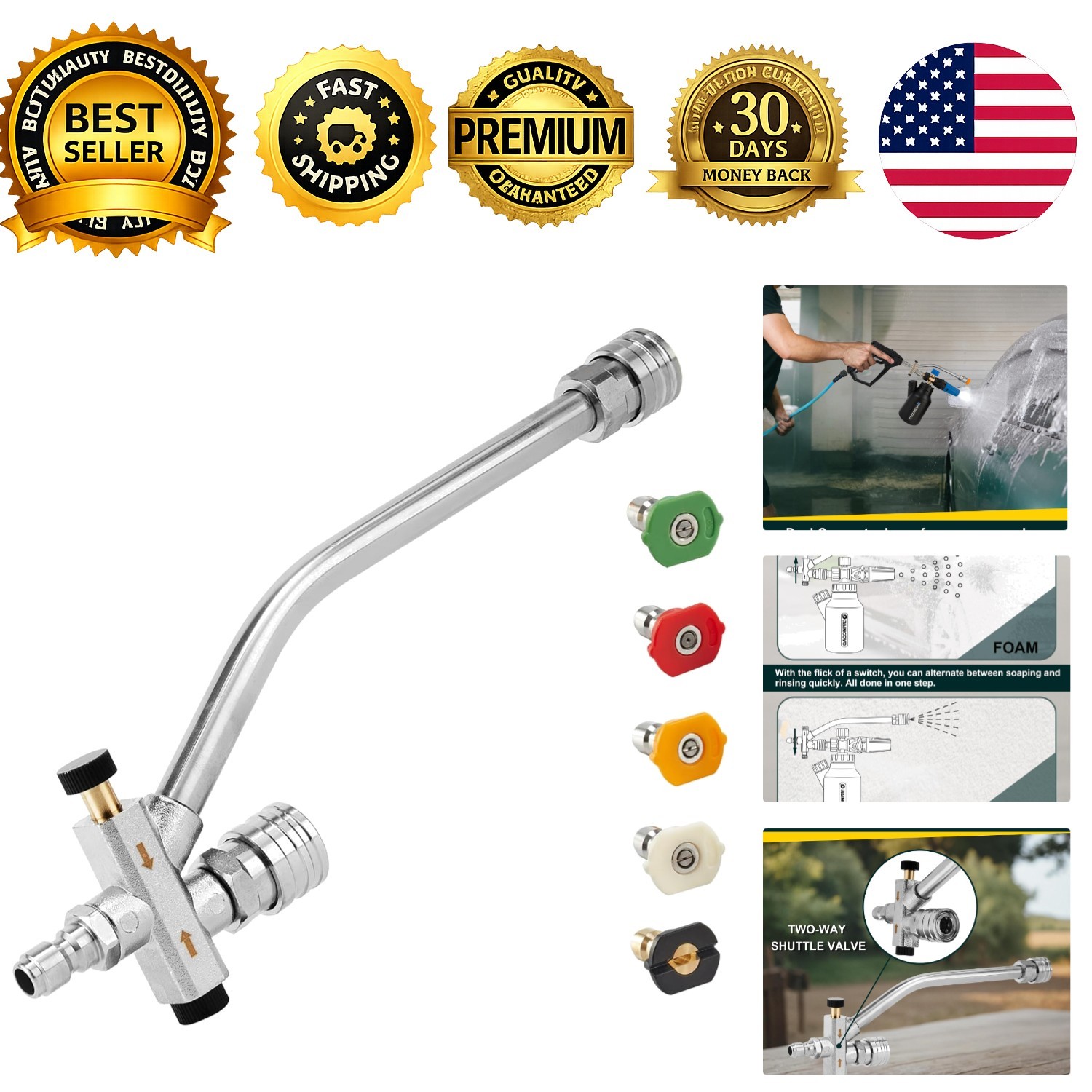 Dual Connector Foam Cannon Pressure Washer Soap Attachment Dual Lance 1/4 Quick