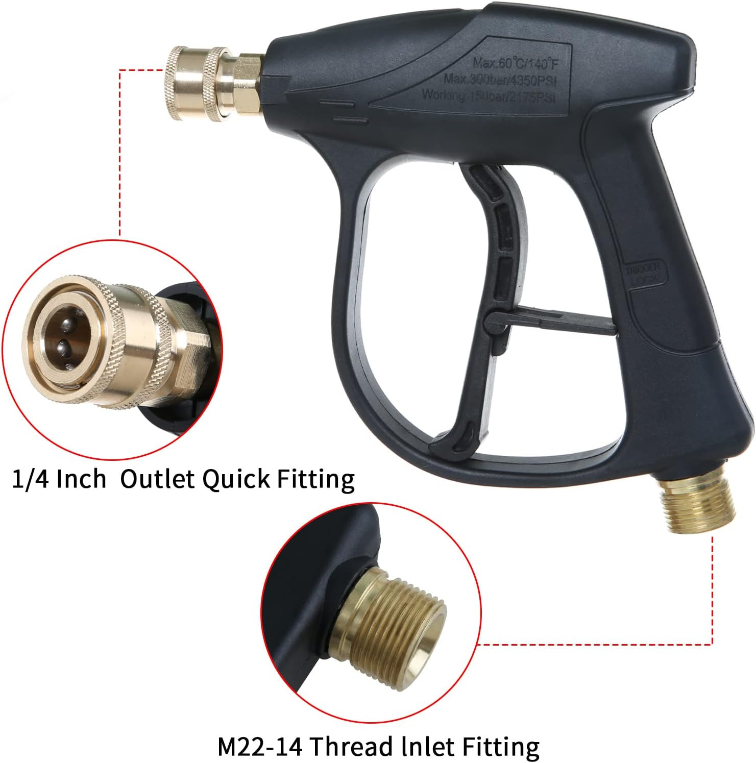 Sooprinse High Pressure Washer Gun 3000 PSI Max, Power Washer Short Gun with 1/4