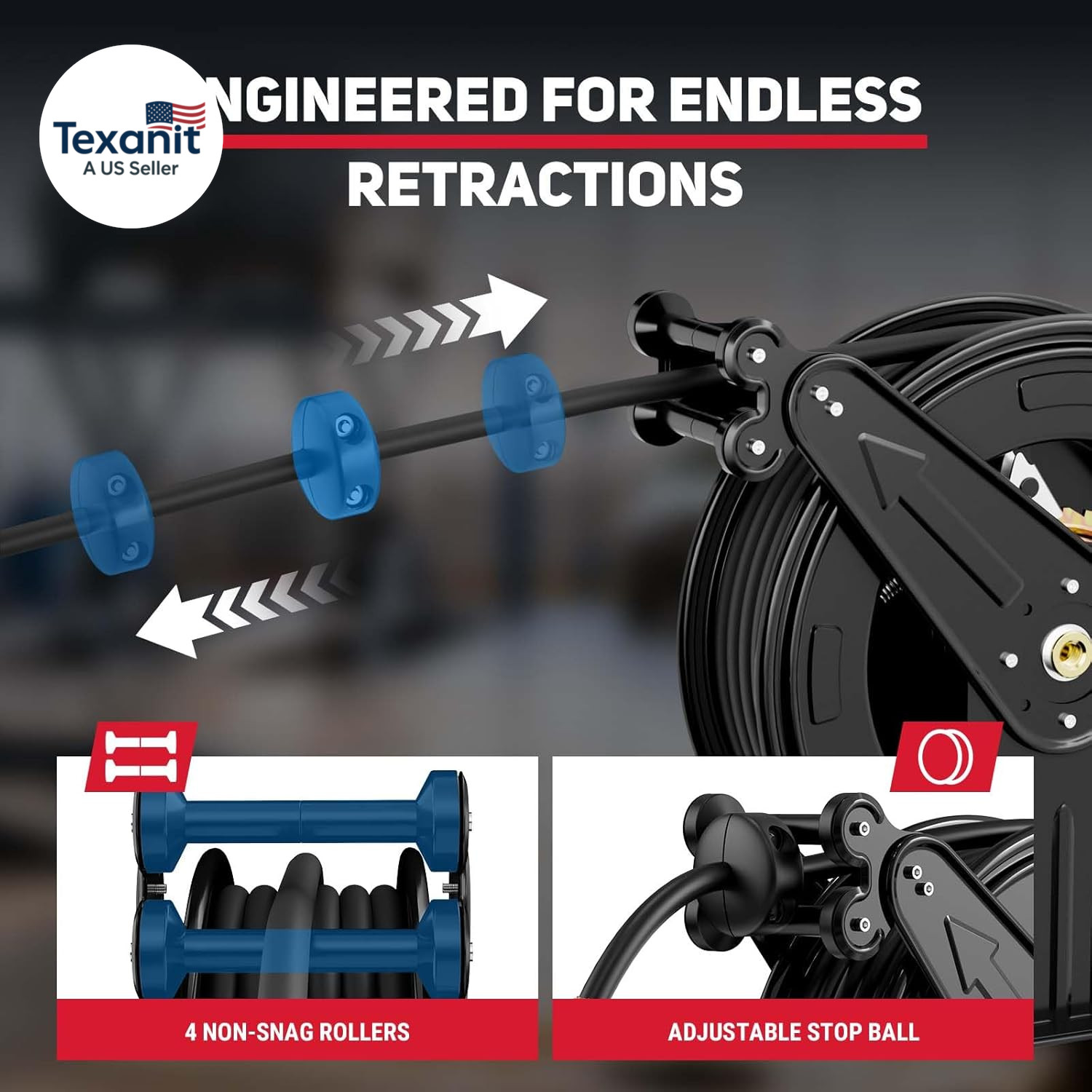 Pressure Washer Hose Reel, 3/8 in X 50 Ft Retractable Pressure Washer Reel, 4000