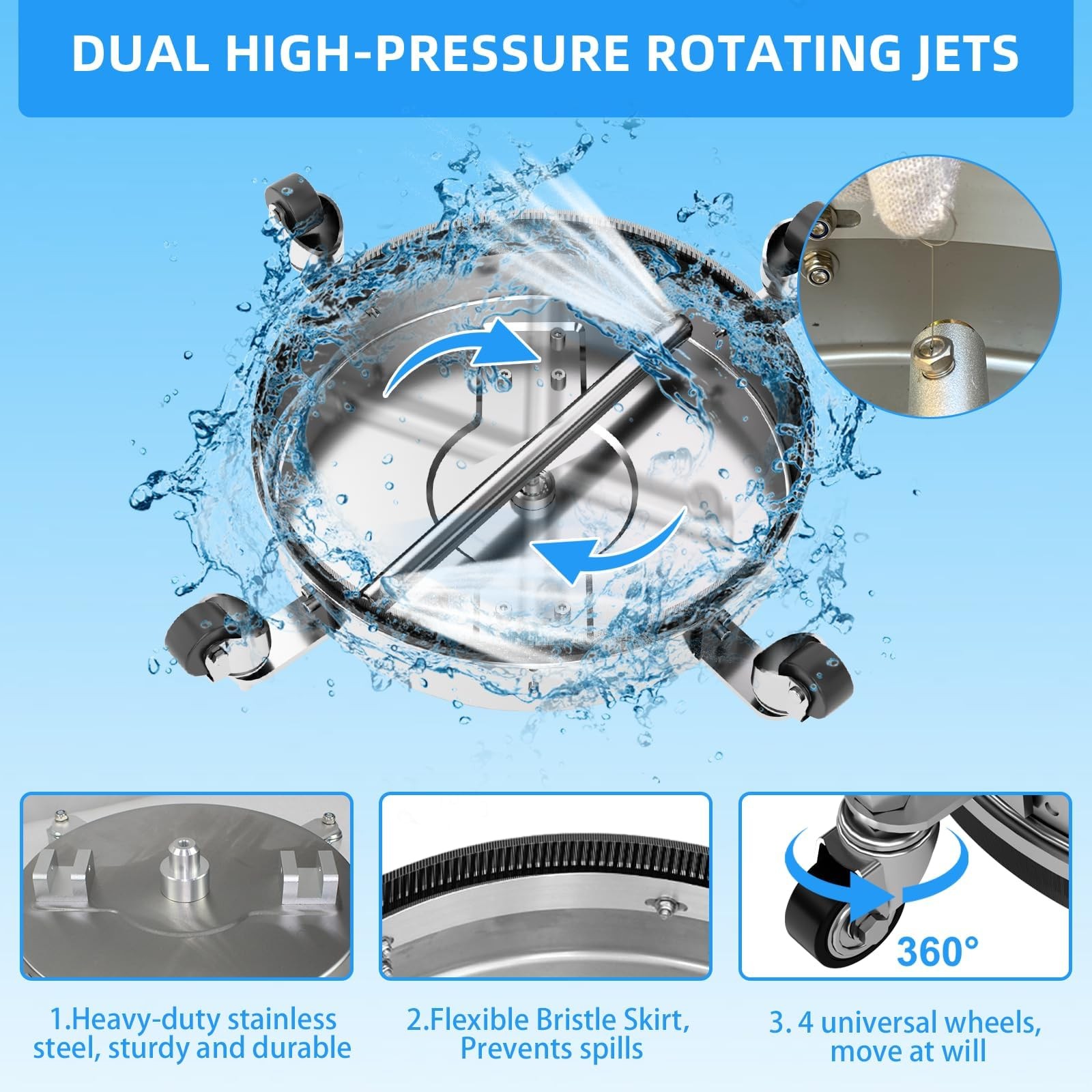 16″ Pressure Washer Surface Cleaner with 304 Industrial-Grade Stainless Steel…