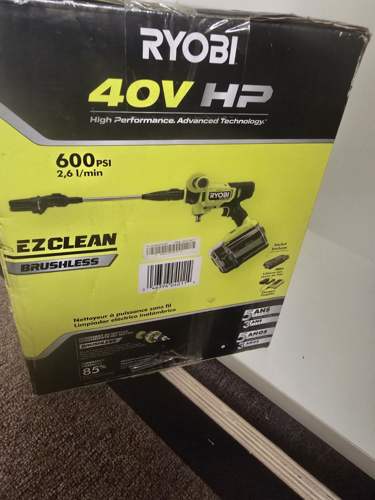 Ryobi (RY124052K) 40V HP EZ CLEAN 600PSI Power Cleaner Kit 2ah Battery & Charger