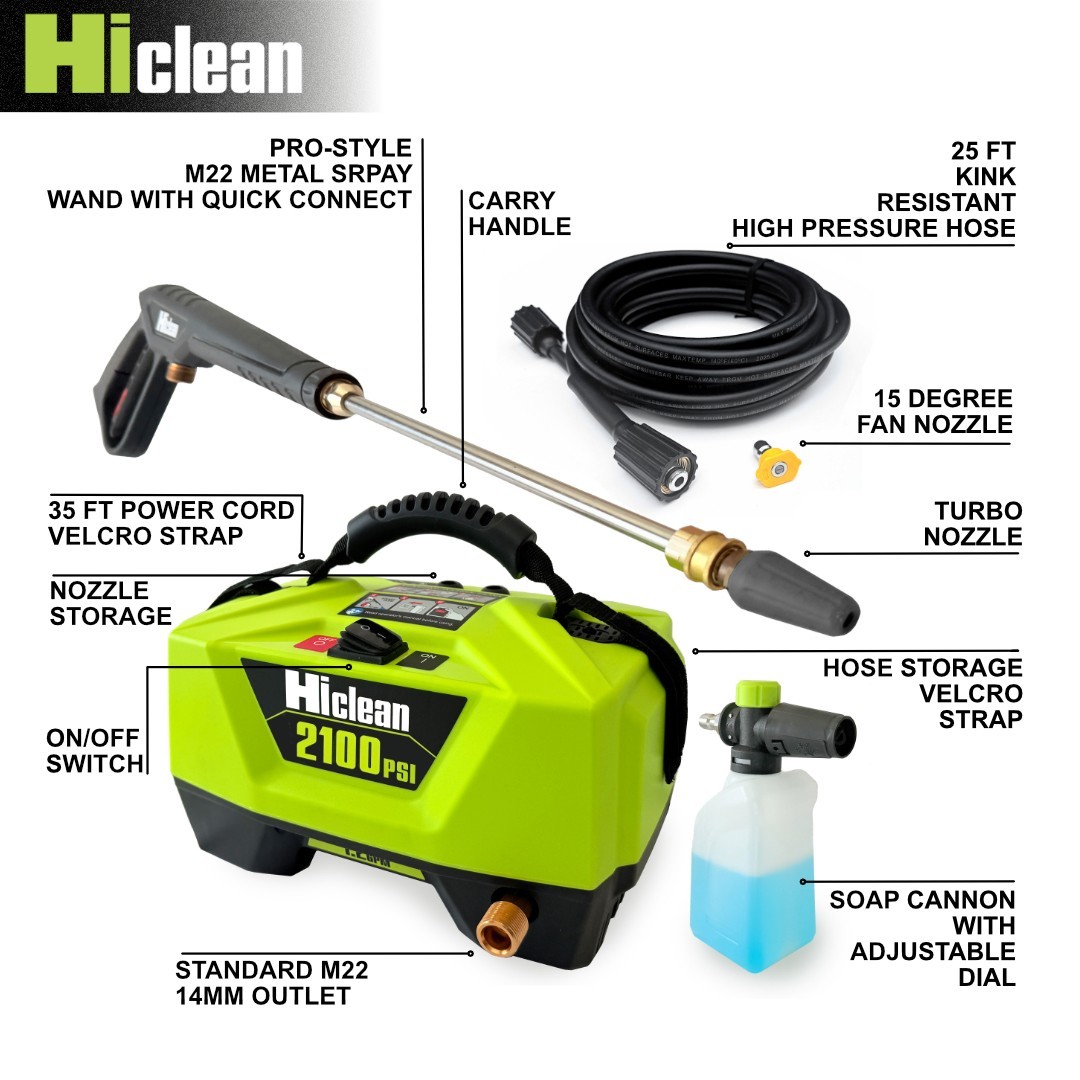 Hiclean 2100 PSI Electric Pressure Washer, Ultra Compact