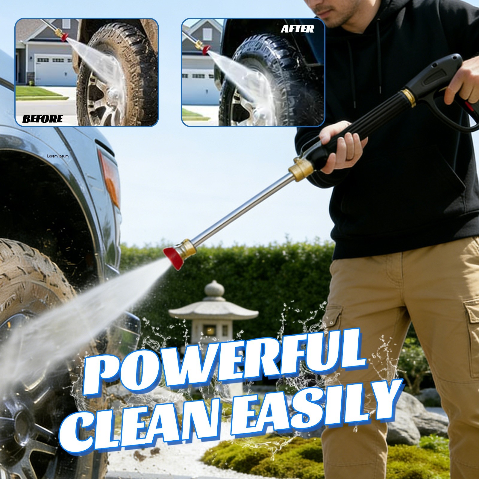 Jet Nozzle Power Washer for Garden Hose with 3 high-pressure nozzles