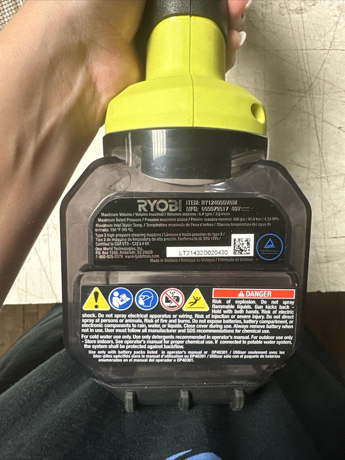 Ryobi Ry124050VNM Slightly Used 40V HP Brushless EZclean Power Cleaner