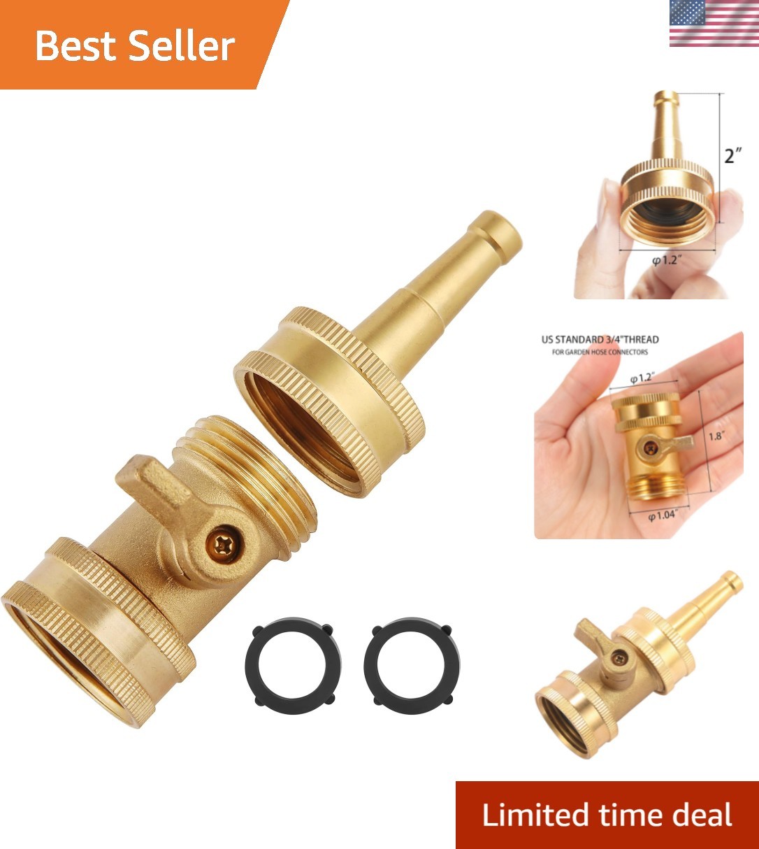 Versatile Brass Garden Hose Jet Nozzle with Shut Off Valve – High Pressure Duo