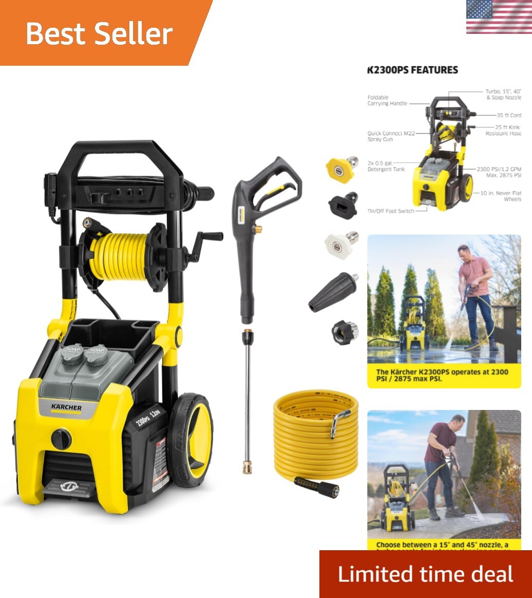 Powerful Kärcher K2300PS Pressure Washer – Versatile 4 Nozzles & Detergent Tank