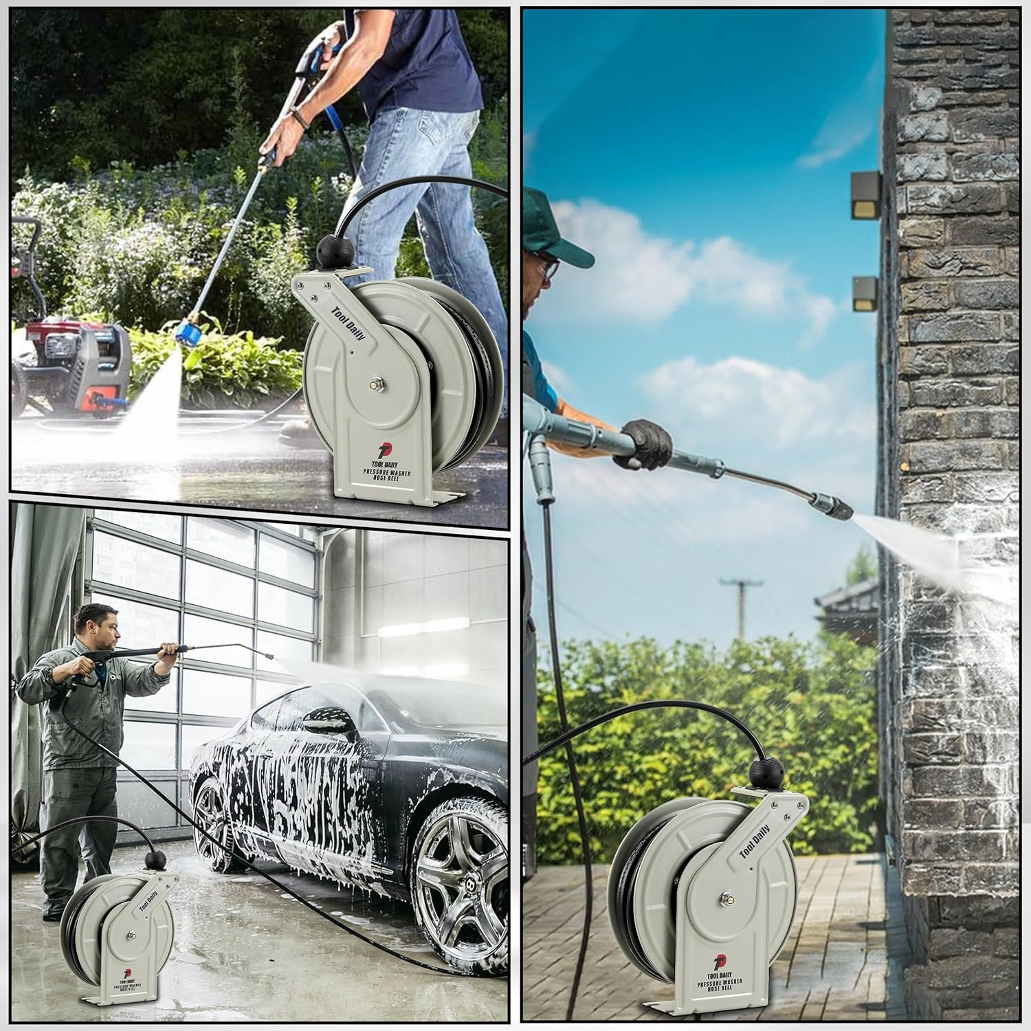 Retractable Pressure Washer Hose Reel 60 FT X 1/4”, Heavy Duty Power Washer Hose