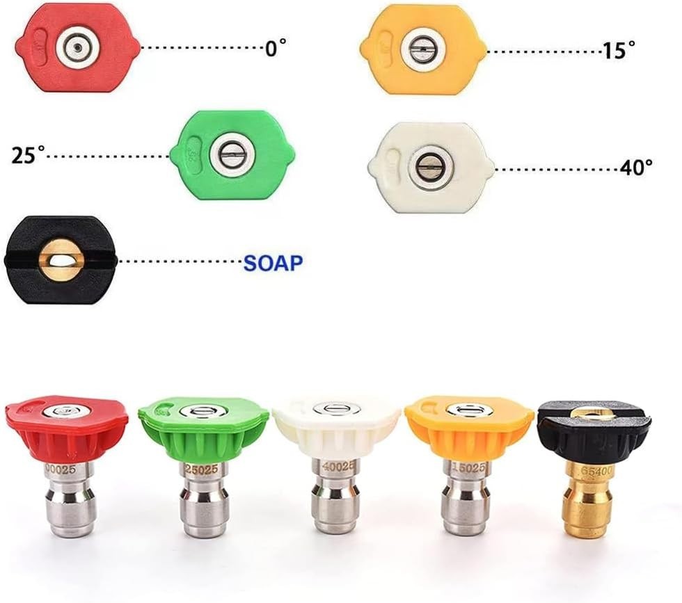 5-Pack High-Pressure Washer Nozzle Tips Set, 4500 PSI, Multi-Angle, Stainless…
